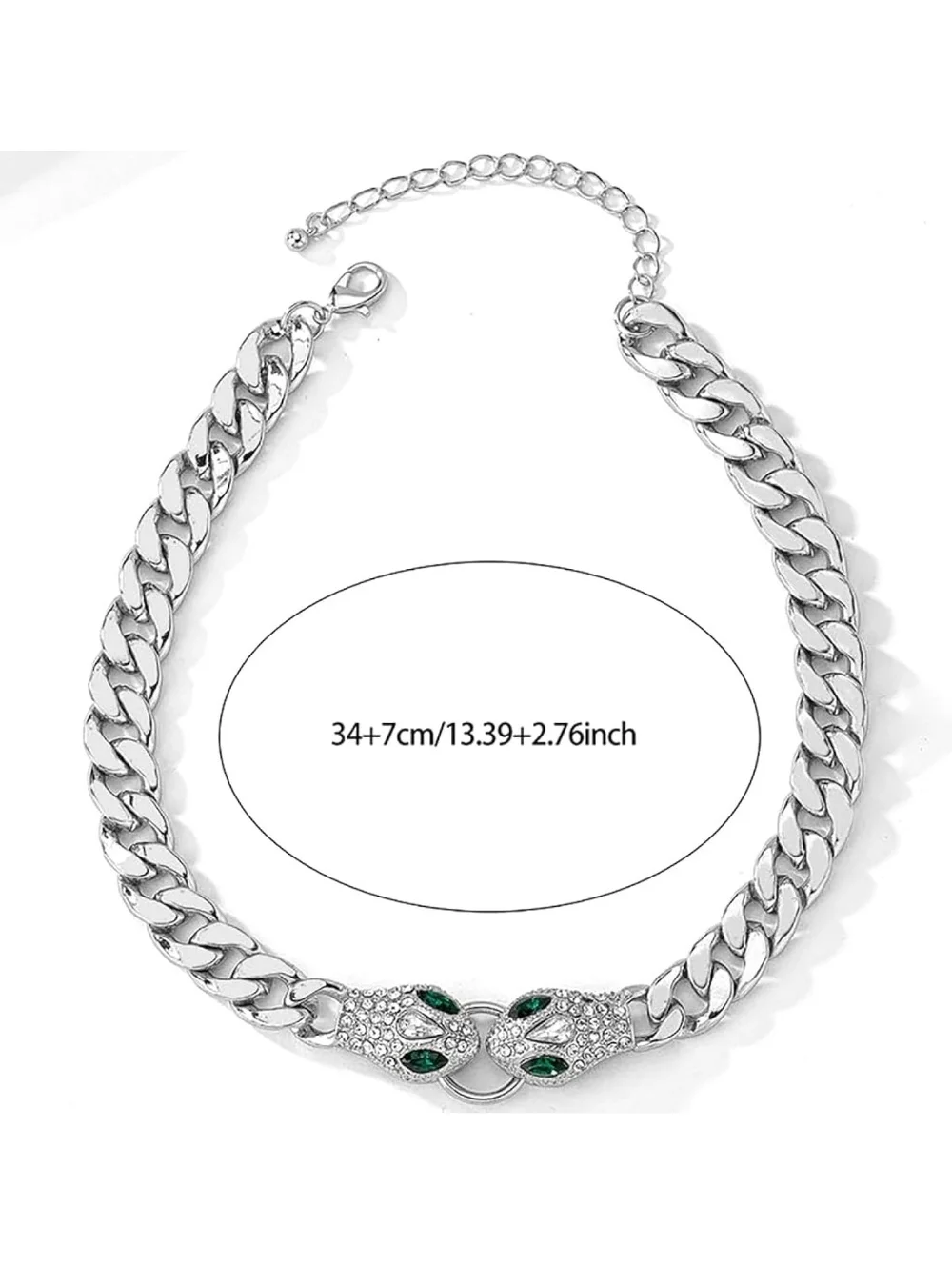 Silver Snake Head Chain Choker with Emerald Accents